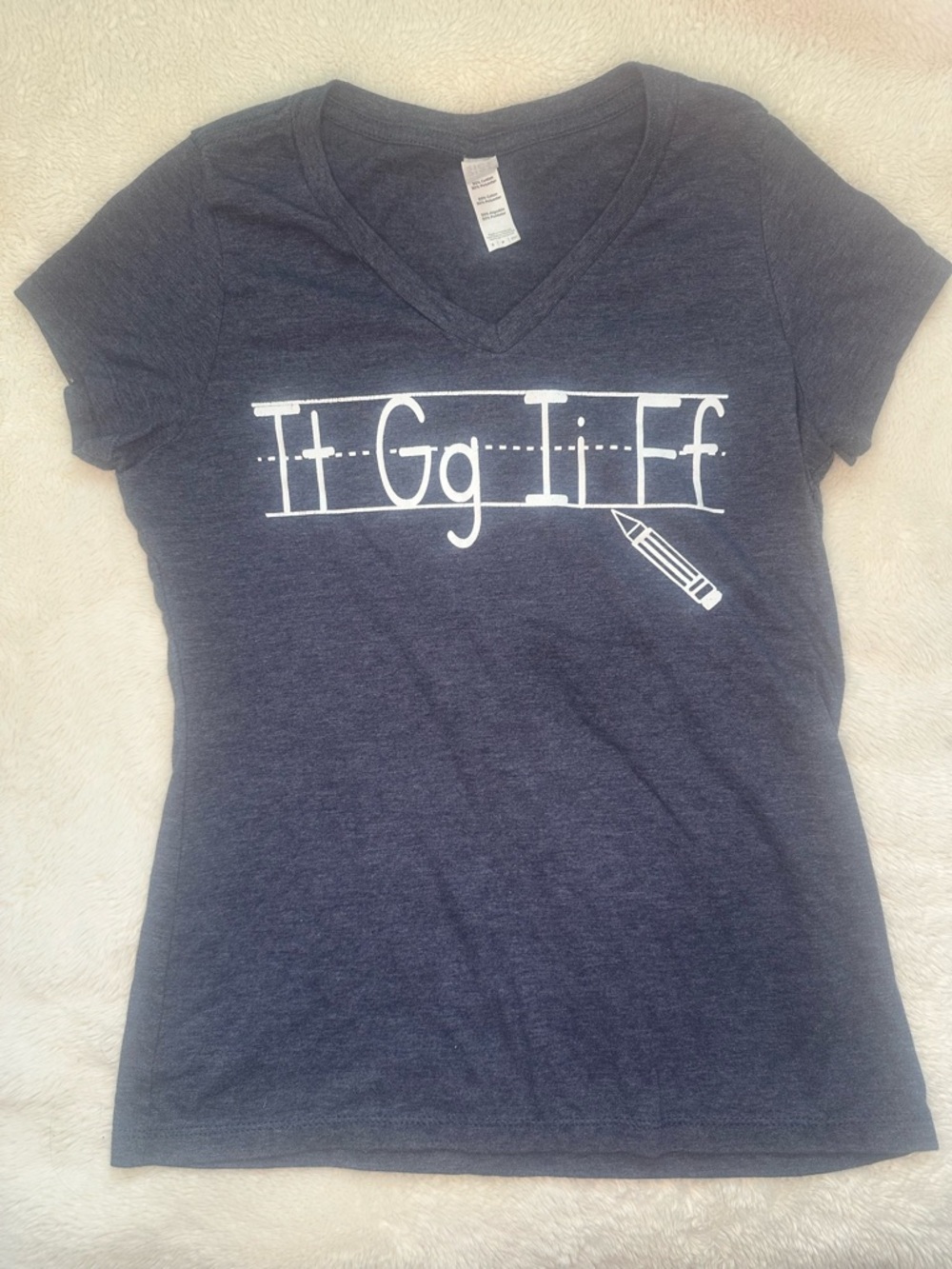 Women's Short Sleeve V-Neck TGIF T-Shirt in Heather Navy with White Graphic